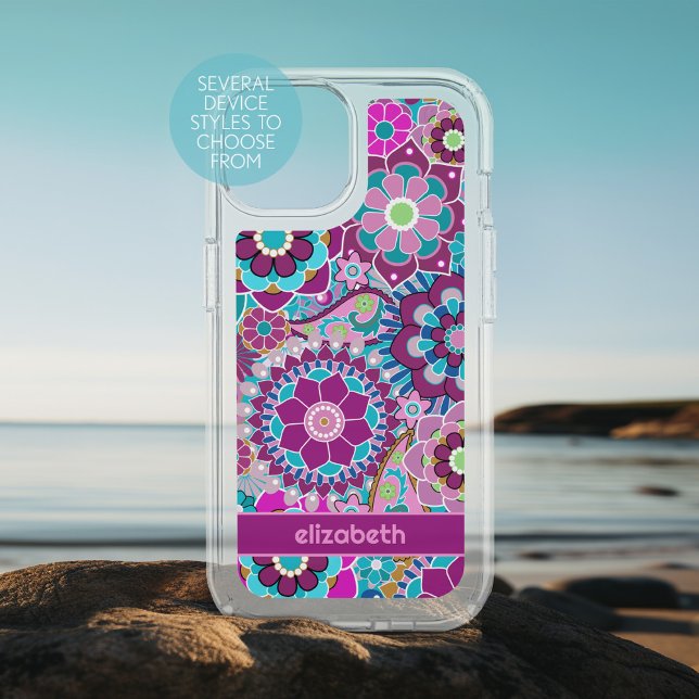 Trendy Retro Floral Pattern - custom name block Speck iPhone Case (Personalized Phone Case)