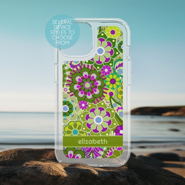 Trendy Retro Floral Pattern custom name block Speck iPhone Case (Personalized Phone Case)
