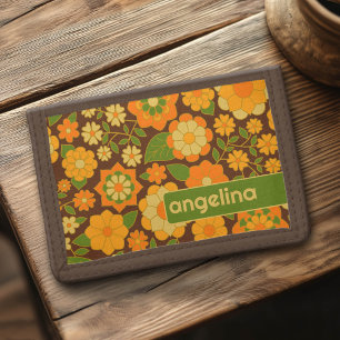 Trendy Retro Floral Pattern Custom name block Tri-fold Wallet