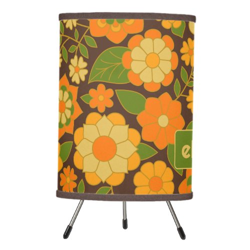 Trendy Retro Floral Pattern Custom name block  Tripod Lamp