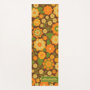 Trendy Retro Floral Pattern Custom name block Yoga Mat