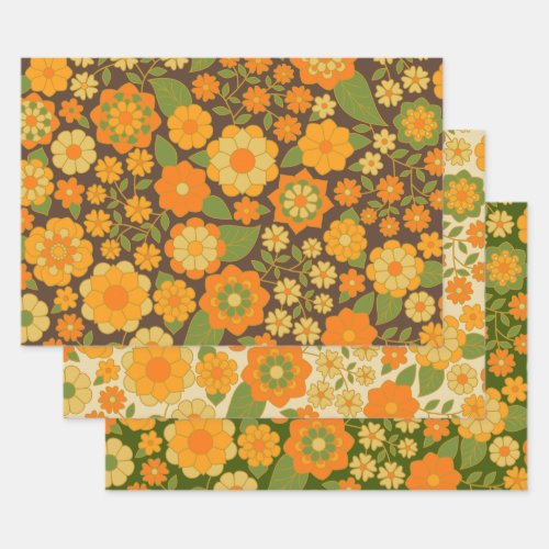 Trendy Retro Floral Pattern _ funky Wrapping Paper Sheets