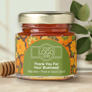 Trendy Retro Floral Pattern with Business Logo Honey Jar Favors