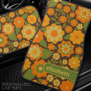 Trendy Retro Floral Pattern with name block Car Floor Mat