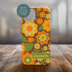 Trendy Retro Floral Pattern with name block iPhone 15 Case