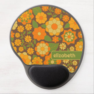 Trendy Retro Floral Pattern with name block  Gel Mouse Pad