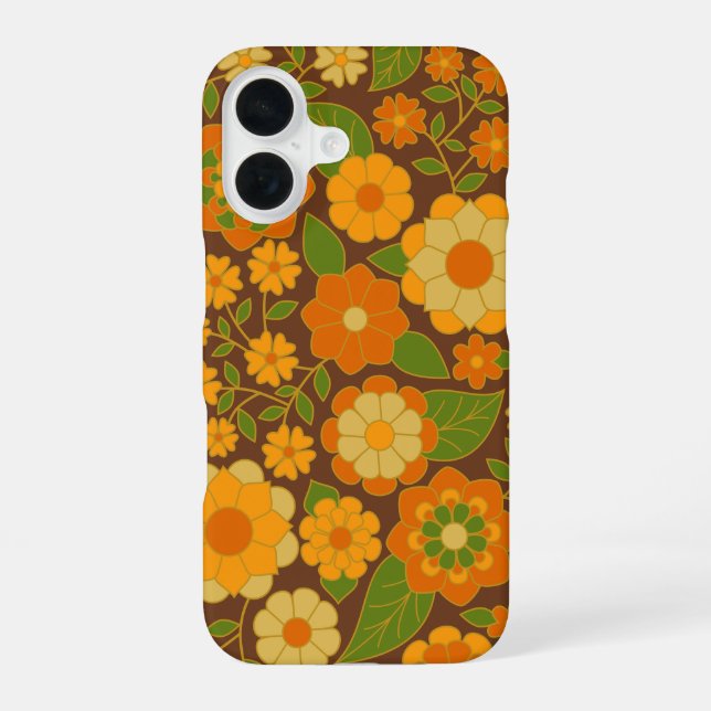 Trendy Retro Floral Pattern with name block iPhone Case (Back)