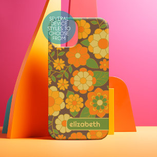 Trendy Retro Floral Pattern with name block iPhone 15 Case