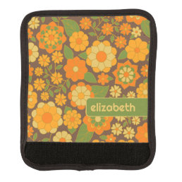 Trendy Retro Floral Pattern with name block  Luggage Handle Wrap