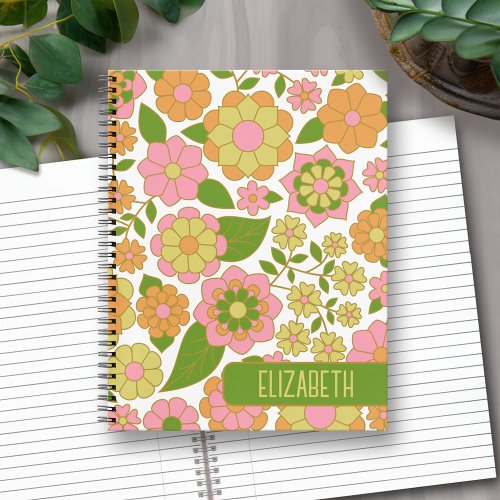 Trendy Retro Floral Pattern with name block Notebook