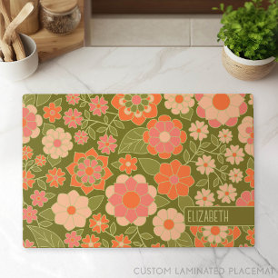 Trendy Retro Floral Pattern with name block Placemat