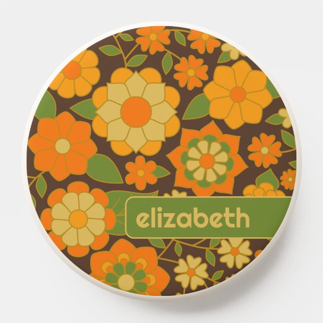 Trendy Retro Floral Pattern with name block PopSocket (Popsocket)