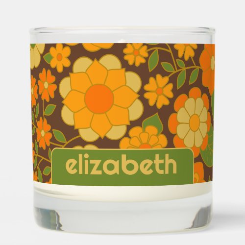Trendy Retro Floral Pattern with name block Scented Candle