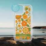 Trendy Retro Floral Pattern with name block iPhone 15 Case<br><div class="desc">A bold, floral design with colorful shades of gold, orange and green with a fun color block to add your name or any text. The crazy flower pattern has a variety of colors. You can add a name, monogram or other custom text. If you need to move the art around,...</div>