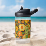 Trendy Retro Floral Pattern with name block  Water Bottle<br><div class="desc">A bold, floral design with colorful shades of gold, orange and green with a fun color block to add your name or any text. The crazy flower pattern has a variety of colors. You can add a name, monogram or other custom text. If you need to move the art around,...</div>
