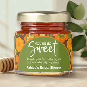 Trendy Retro Floral Pattern with Thank you Honey Jar Favors