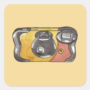 Trendy retro fun disposable camera square sticker