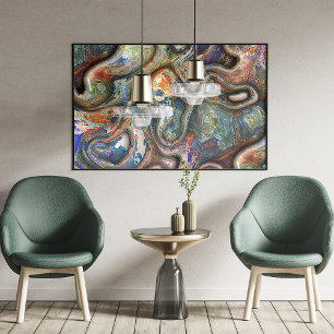 Trendy Retro Futuristic Marbled Waves Art Pattern Poster
