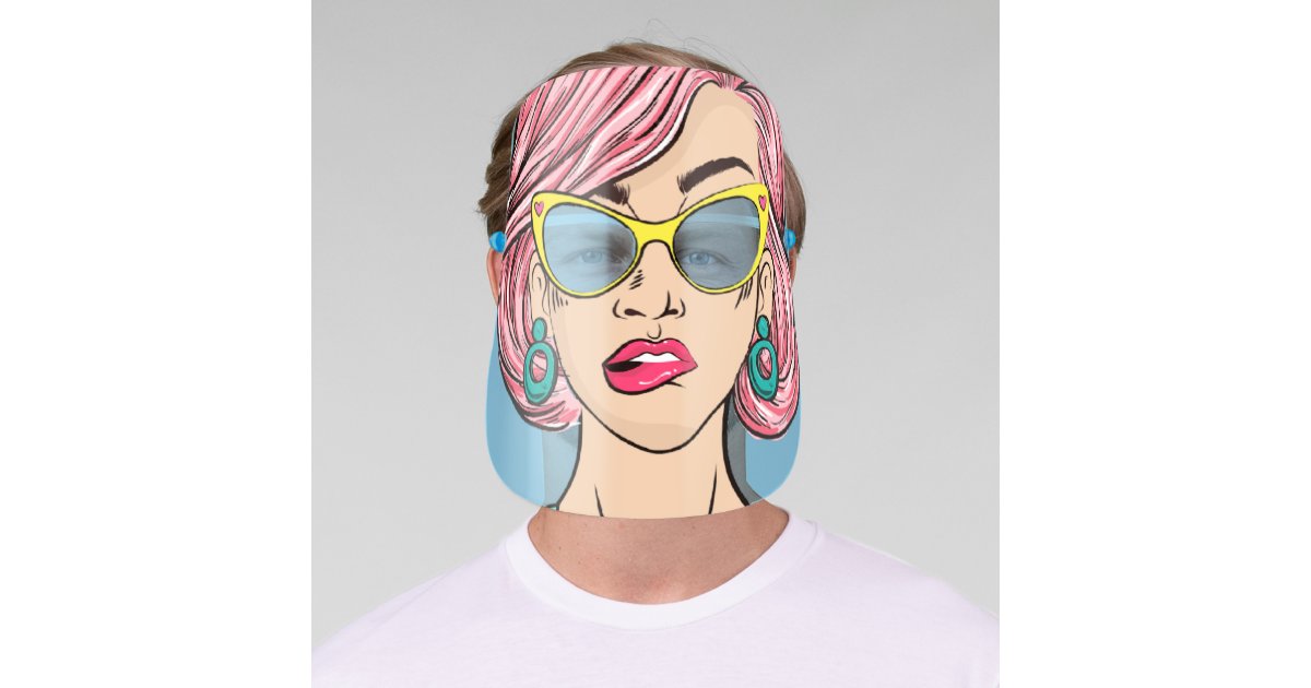 Trendy Retro Girl Face Glasses Earrings Pop Art Face Shield