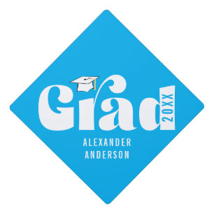 Trendy Retro Grad Class of 2024 Blue Graduation Graduation Cap Topper