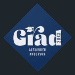 Trendy Retro Grad Class of 2025 Graduation Graduation Cap Topper<br><div class="desc">This dark blue graduation hat topper offers a simple design featuring the word "grad" in a fun,  bold retro text. Personalize with the graduation year and graduates name.</div>
