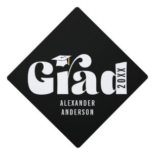 Trendy Retro Grad Class of 2026 Black Graduation Cap Topper