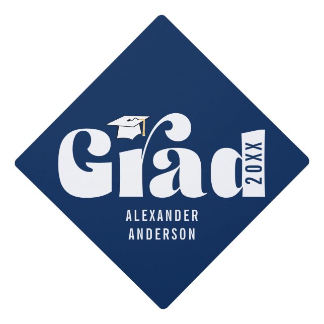 Trendy Retro Grad Class of 2026 Graduation Cap Topper (Front)