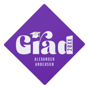 Trendy Retro Grad Class of 2026 Purple Graduation Cap Topper