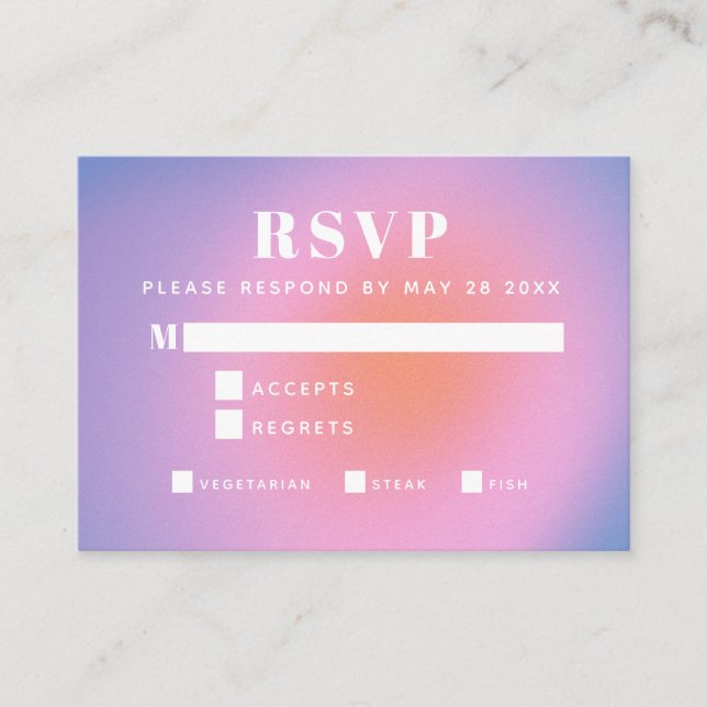 Trendy Retro Gradient Pink and Purple Meal RSVP Enclosure Card (Front)
