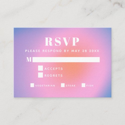Trendy Retro Gradient Pink and Purple Meal RSVP Enclosure Card