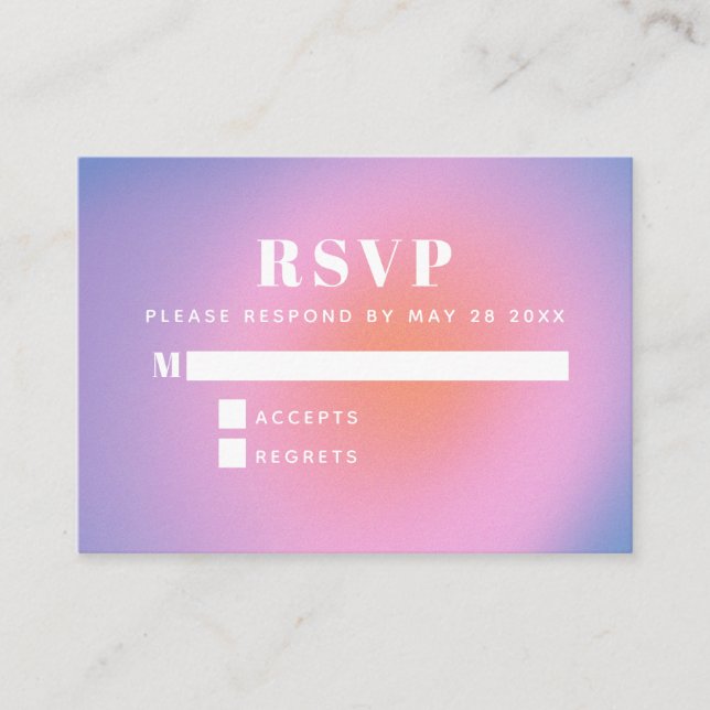 Trendy Retro Gradient Pink and Purple RSVP  Enclosure Card (Front)