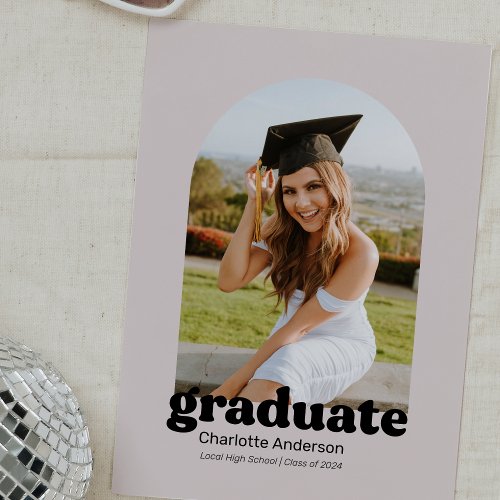 Trendy Retro Graduation Announcement in Blush