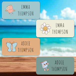 Trendy Retro Groovy Brown Personalized Clothing Kids' Labels