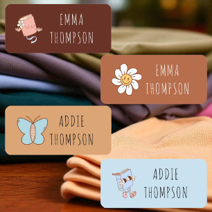 Trendy Retro Groovy Brown Personalized Clothing Kids' Labels