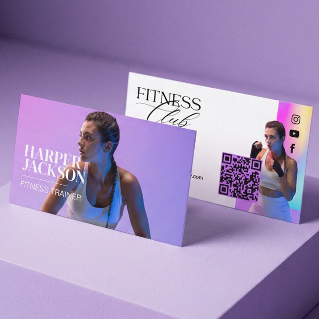 Trendy Retro Iridescent Fitness Influencer Photo Business Card (Trendy Retro Iridescent Fitness Influencer Photo Business Card)