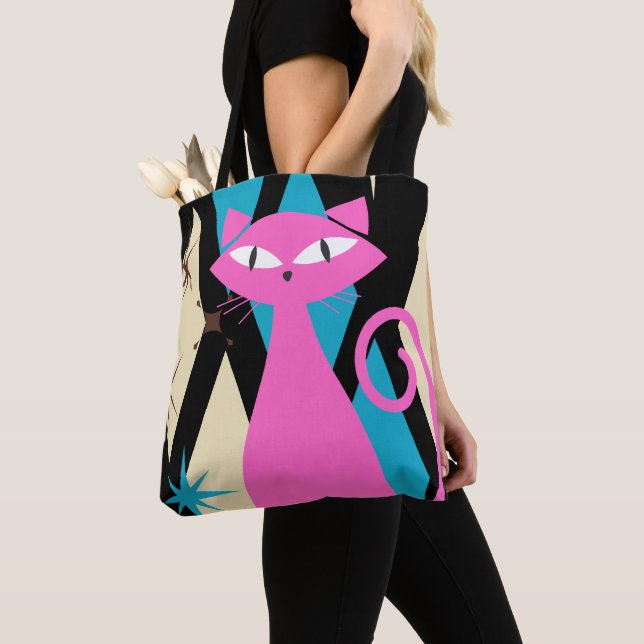 Trendy Retro Mid Century Modern Cool Cat  Tote Bag (Close Up)