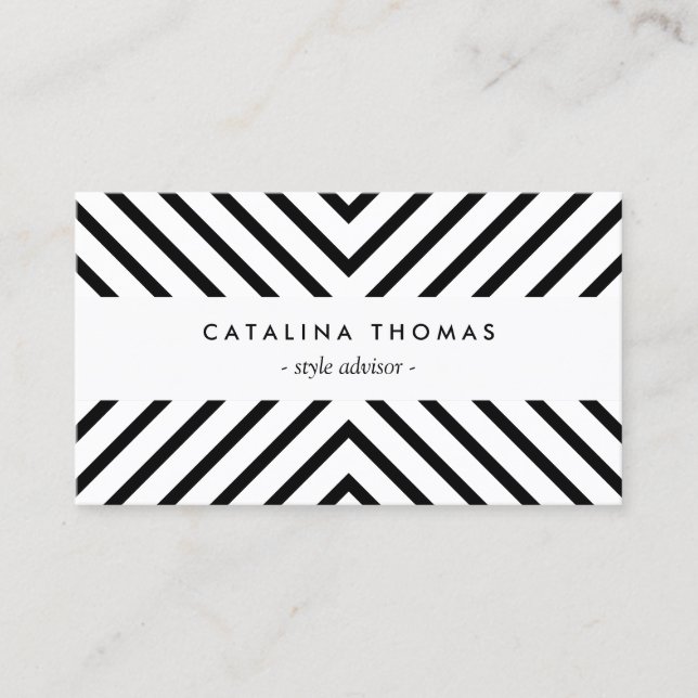 Trendy Retro Mod Black and White Pattern Business Card (Front)