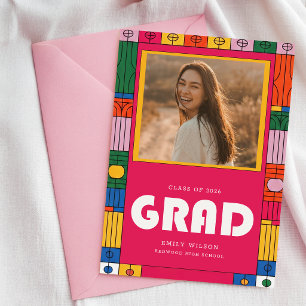 Trendy Retro Modern Grad Photo Graduation Invitation