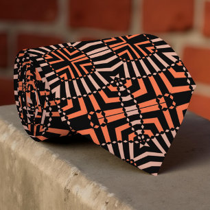 Trendy Retro Orange Black Geometric Op Art Neck Tie
