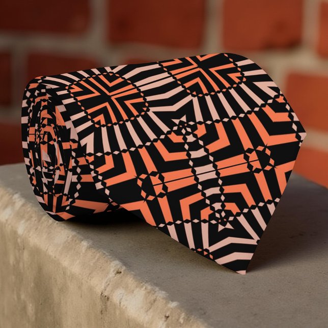 Trendy Retro Orange Black Geometric Op Art Neck Tie (Creator Uploaded)