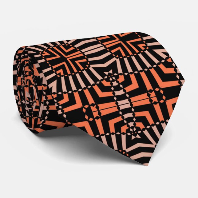 Trendy Retro Orange Black Geometric Op Art Neck Tie (Rolled)