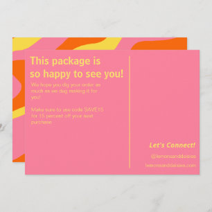 Trendy Retro Orange Yellow Pink Small Business   Thank You Card