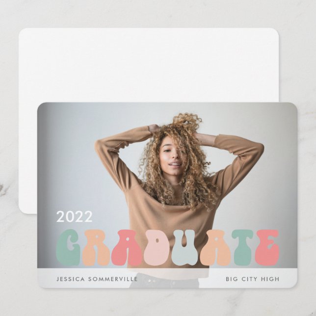 Trendy Retro Pastel Multicolor Photo Graduation Announcement (Front/Back)