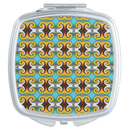 Trendy retro pattern in yellow, blue, brown, white compact mirror