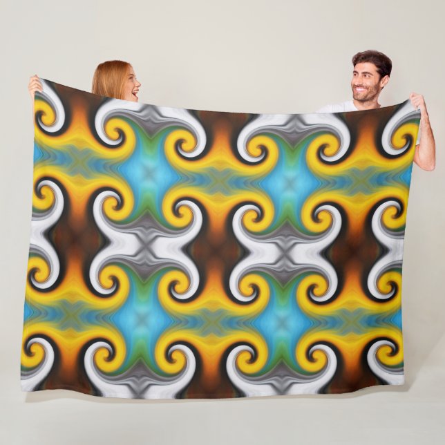 Trendy retro pattern in yellow, blue, brown, white fleece blanket (In Situ)
