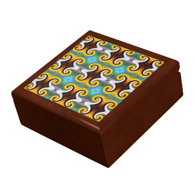 Trendy retro pattern in yellow, blue, brown, white gift box (Side)