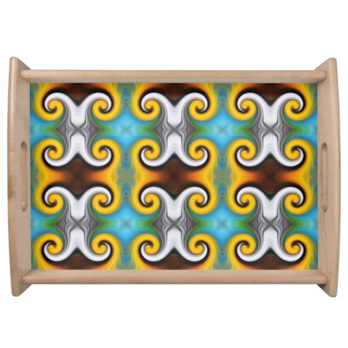 Trendy retro pattern in yellow blue brown white serving tray