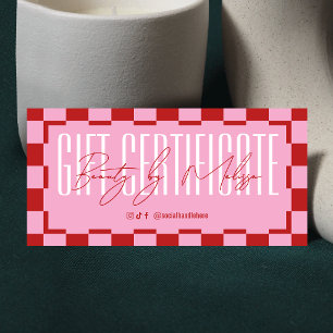 Trendy Retro Pink & Red Spa Salon Gift Certificate