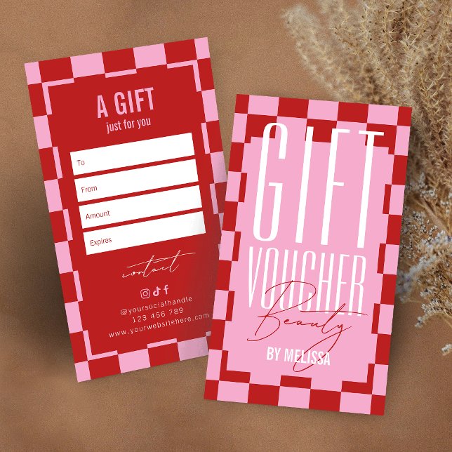 Trendy Retro Pink & Red Spa Salon Gift Voucher (Creator Uploaded)