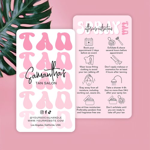 Trendy Retro Pink Spray Tan Care Instructions Business Card